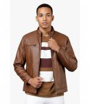 Brown Solid Biker Jacket
