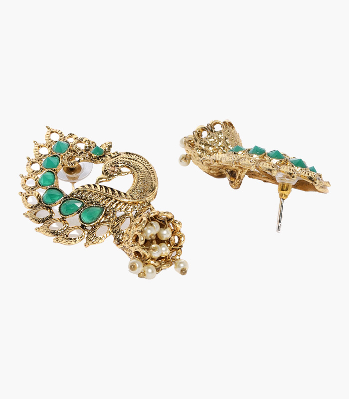Gold-Toned-Green-Peacock-Shaped-Earrings-3