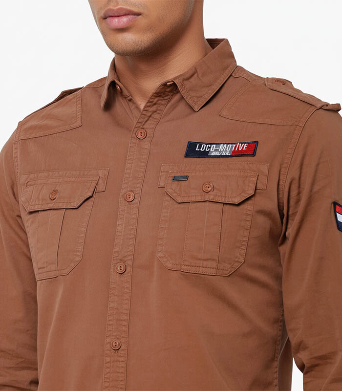 Men Brown Slim Fit Solid Casual Shirt 2