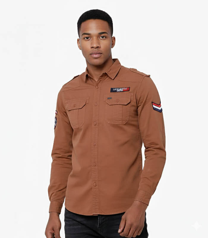 Men Brown Slim Fit Solid Casual Shirt 4