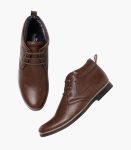 Brown Solid Synthetic Leather Boots