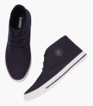 Navy Blue Solid Mid-Top Sneakers