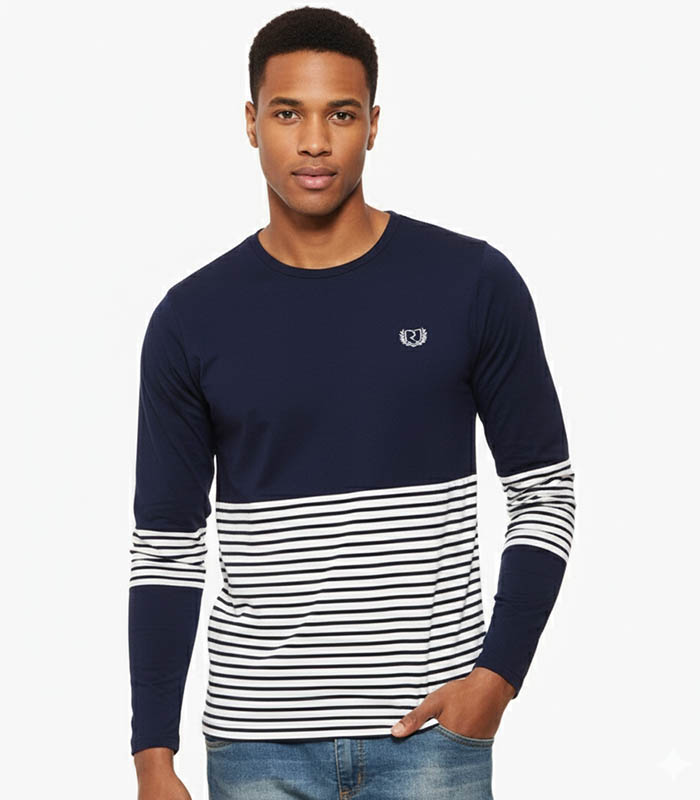 Navy & White Striped Smart Fit T-shirt (1)