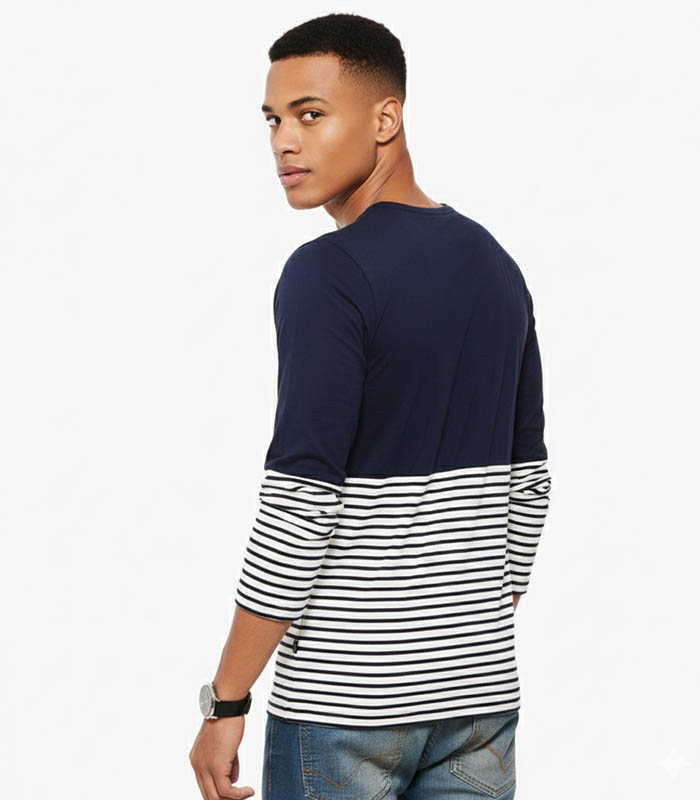 Navy & White Striped Smart Fit T-shirt (2)