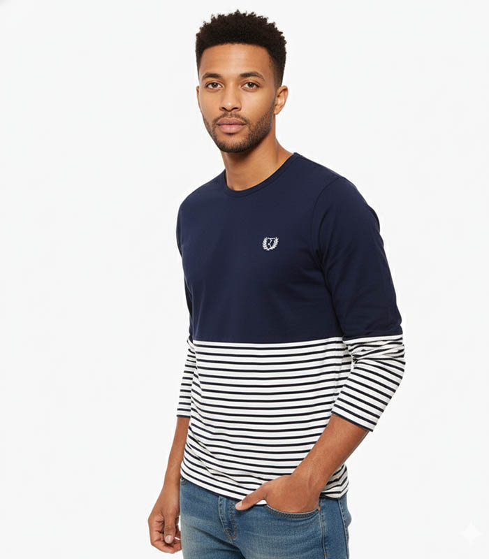 Navy & White Striped Smart Fit T-shirt (3)
