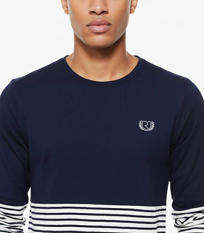 Navy & White Striped Smart Fit T-shirt (4)