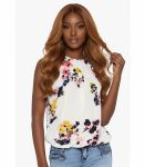 White & Peach-Coloured Printed Blouson Top