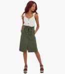 Olive Green Solid A-line Skirt
