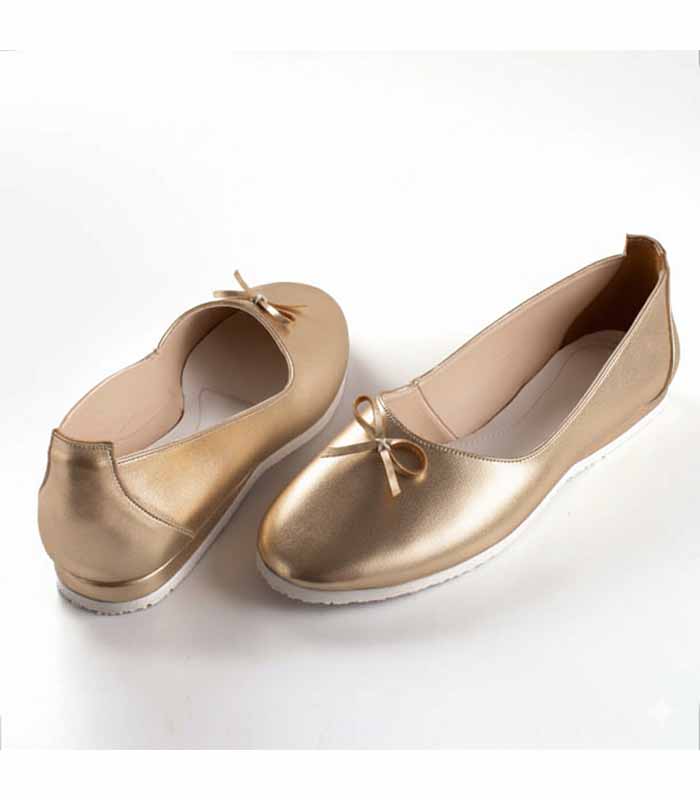 PataFasta, Metallic Gold Bow Ballerina Flats - Women's Comfort Slip-Ons 1