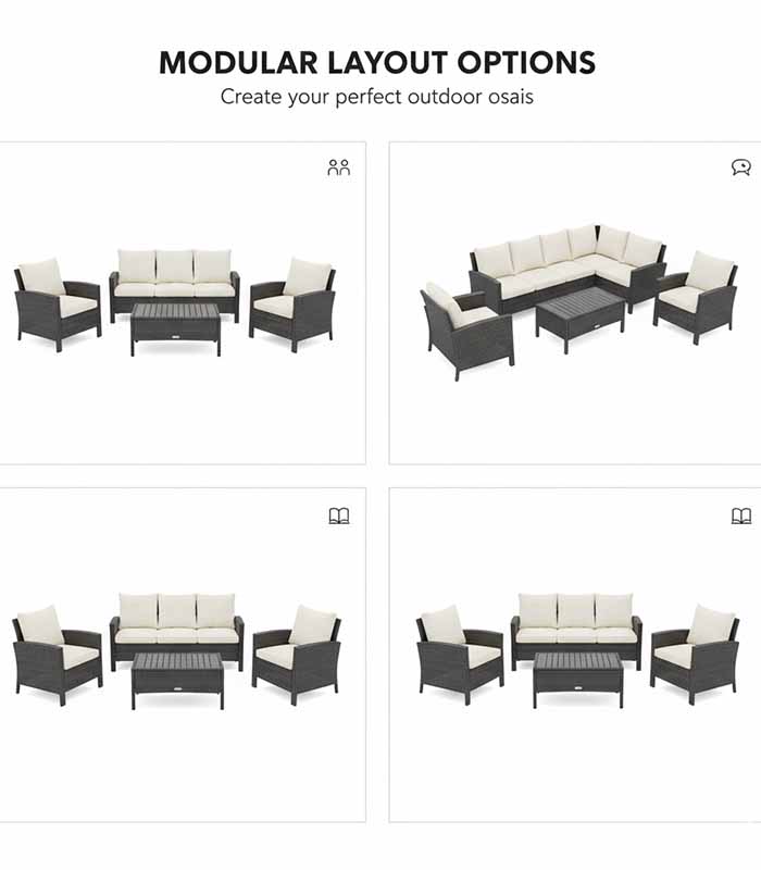 PataFasta, Outdoor - Weatherproof Rattan Lounge Set “CoastWeave 4-Piece Outdoor Lounge Set” 14