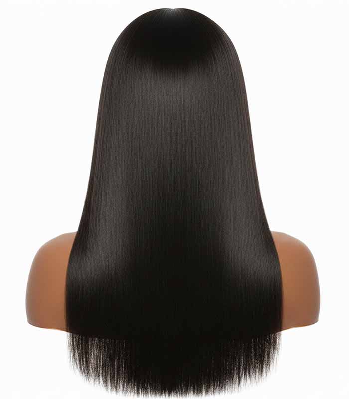 PataFasta, Sleek Silky Straight Black Wig with Full Fringe Bangs 1
