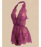 Amara Scalloped Floral Lace Halter Romper - Magenta