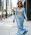 Seraphina Off-Shoulder Gold-Embellished Mermaid Gown – Sky Blue