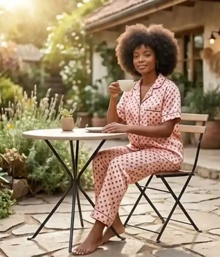 Rosie Classic Polka Dot Satin Pajama Set – Blush Pink