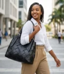 Verona Hand-Woven Vegan Leather Tote – Onyx Black